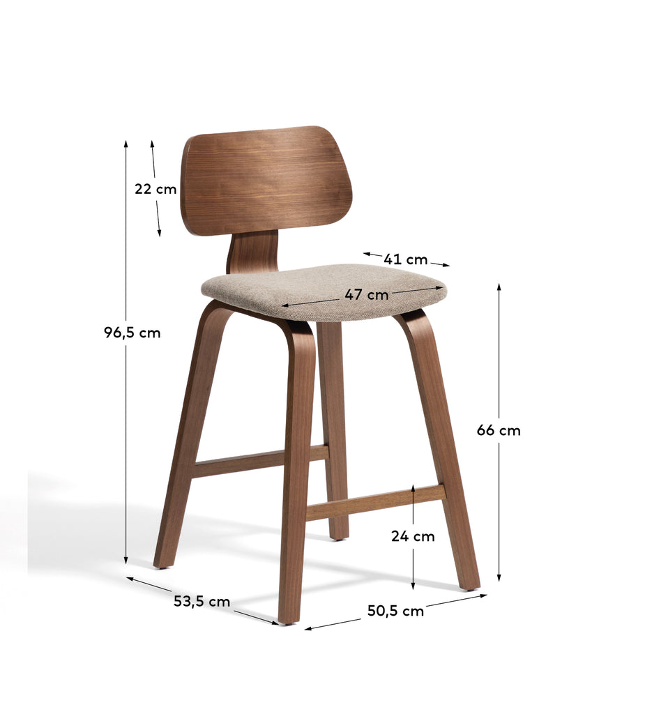Tabouret Gena en placage noyer et chenille beige 65cm