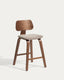 Tabouret Gena en placage noyer et chenille beige 65cm