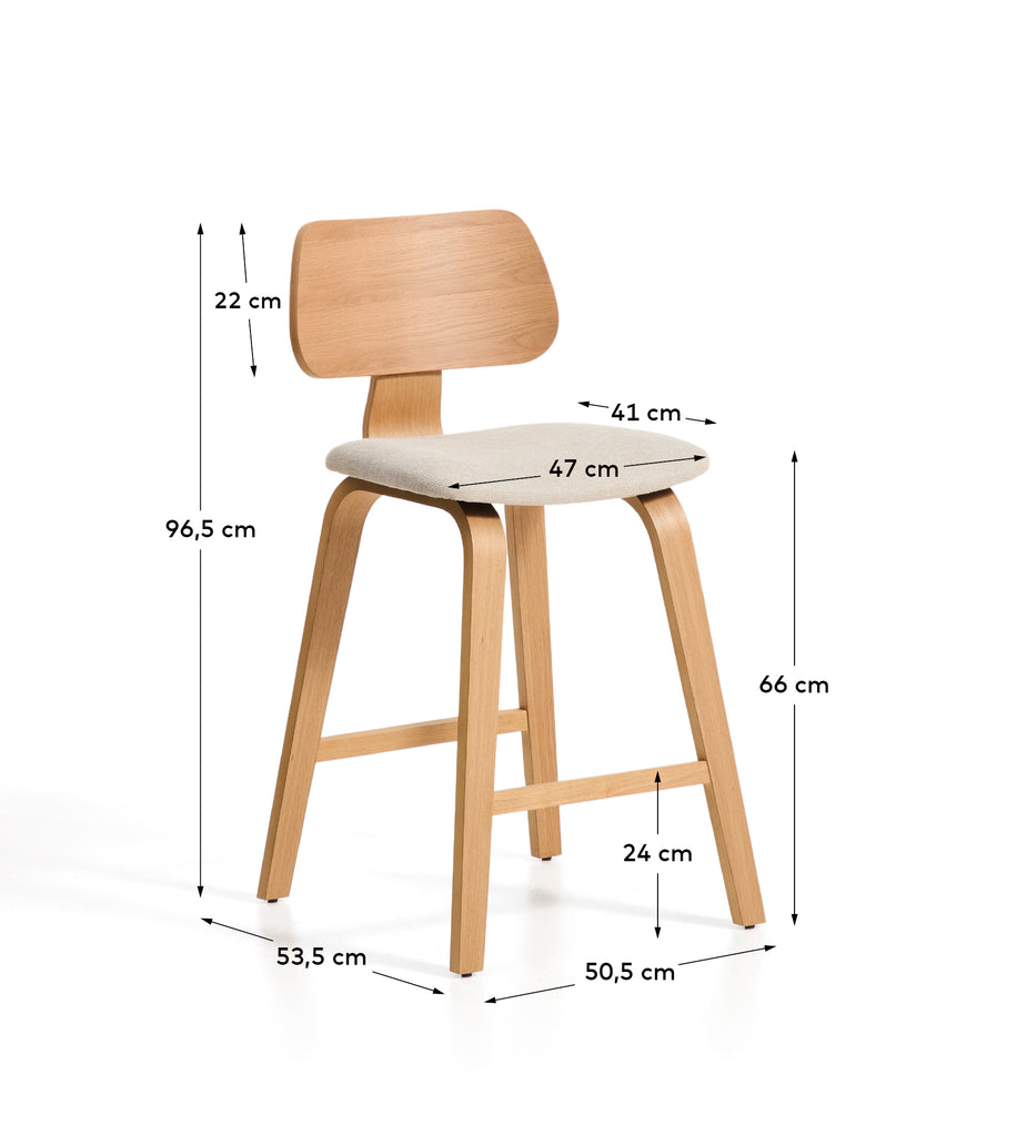 Tabouret Gena en placage chêne et chenille beige 65cm