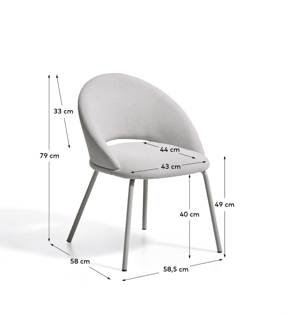 Chaise Bonali en chenille grise et pieds en métal gris FSC Mix Credit