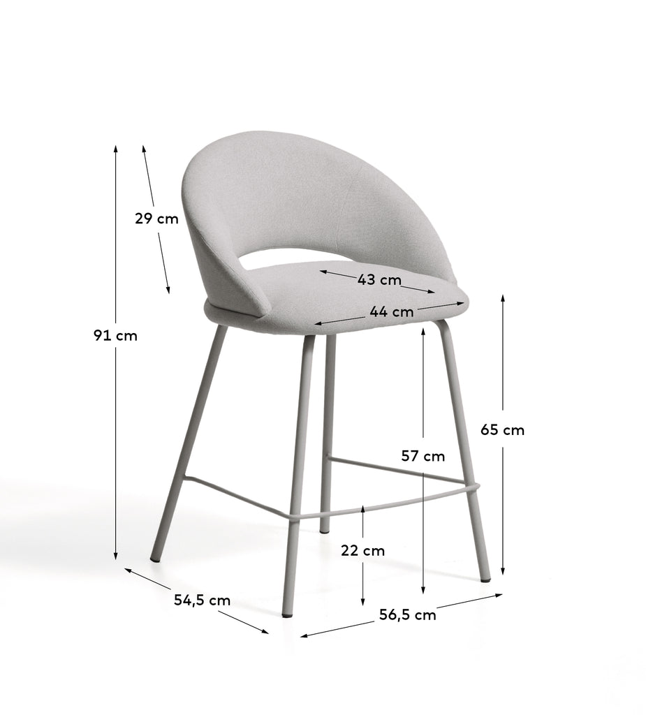 Tabouret Bonali en chenille grise et pieds en métal gris FSC Mix Credit 65 cm