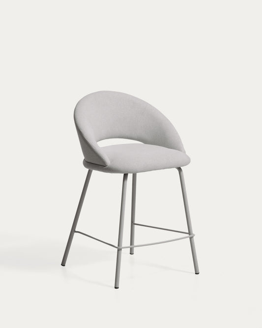 Tabouret Bonali en chenille grise et pieds en métal gris FSC Mix Credit 65 cm