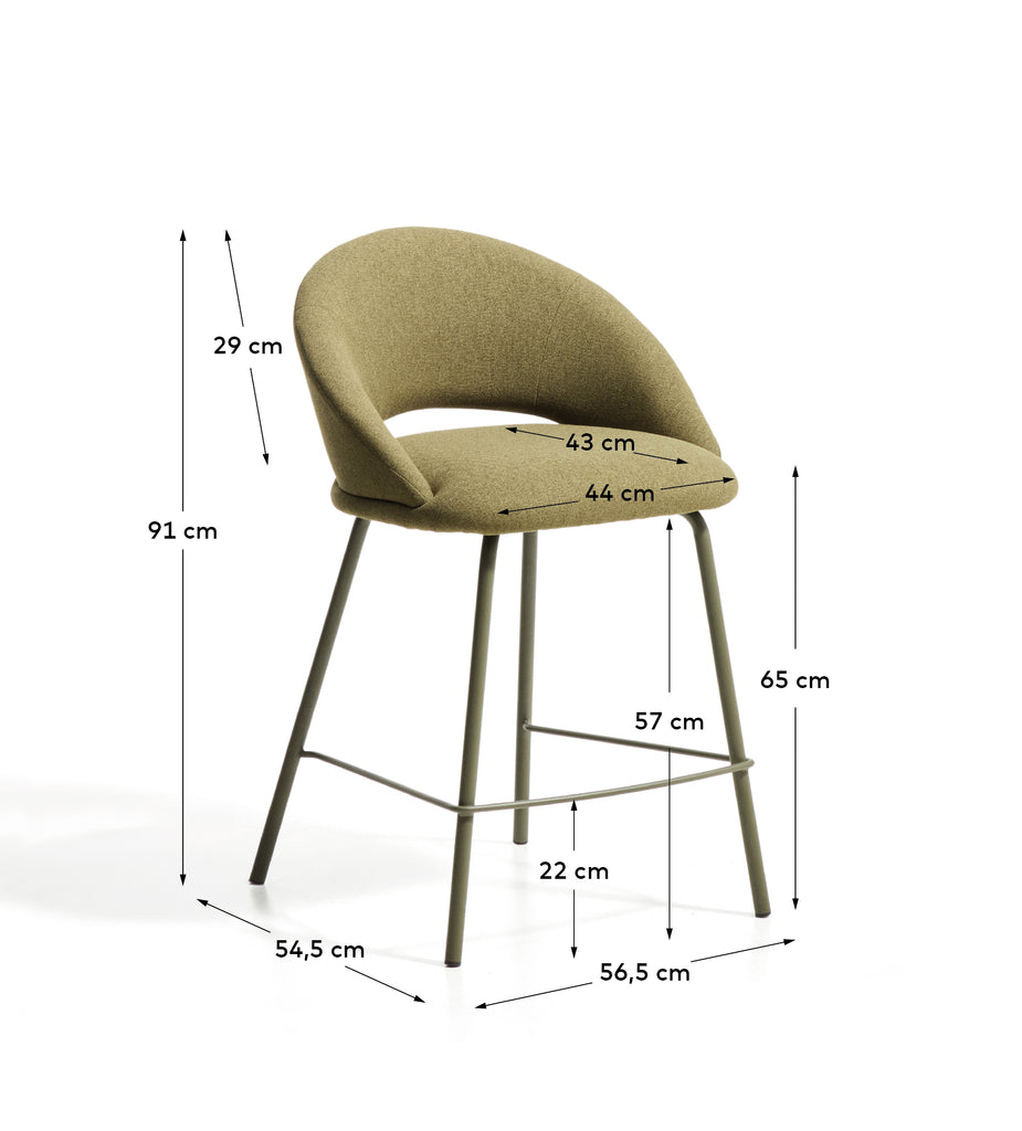 Tabouret Bonali en chenille verte et pieds en métal vert FSC Mix Credit 65 cm