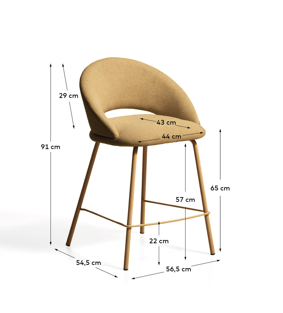 Tabouret Bonali en chenille moutarde et pieds en métal moutarde FSC Mix Credit 65 cm
