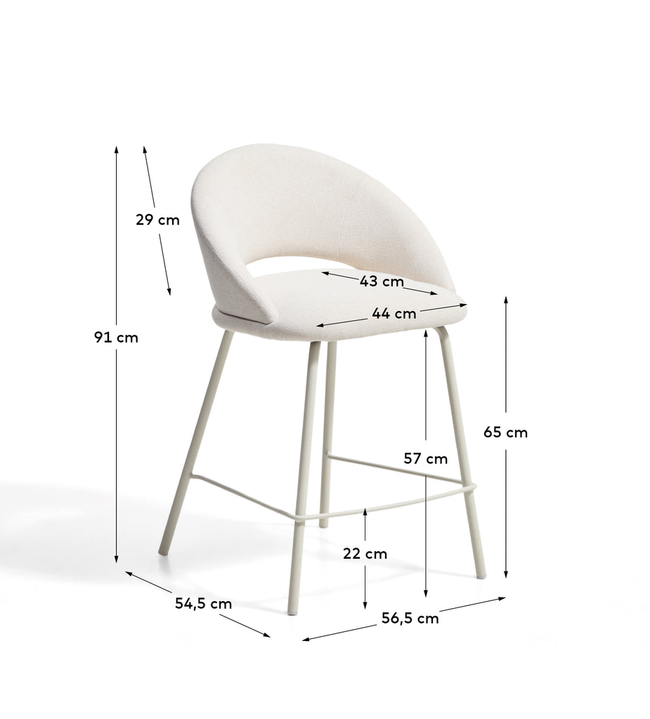 Tabouret Bonali en chenille beige et pieds en métal beige FSC Mix Credit 65 cm