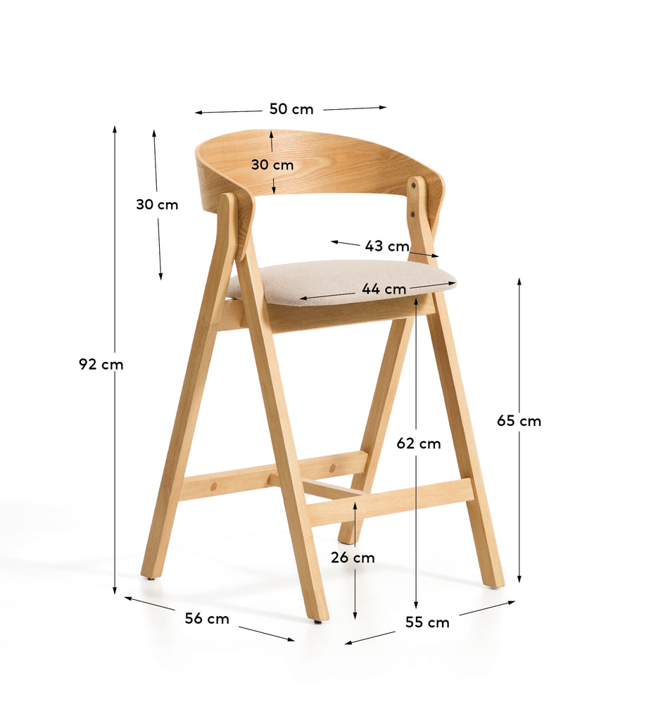 Tabouret Godia en placage de chêne avec finition ton naturel et chenille beige
