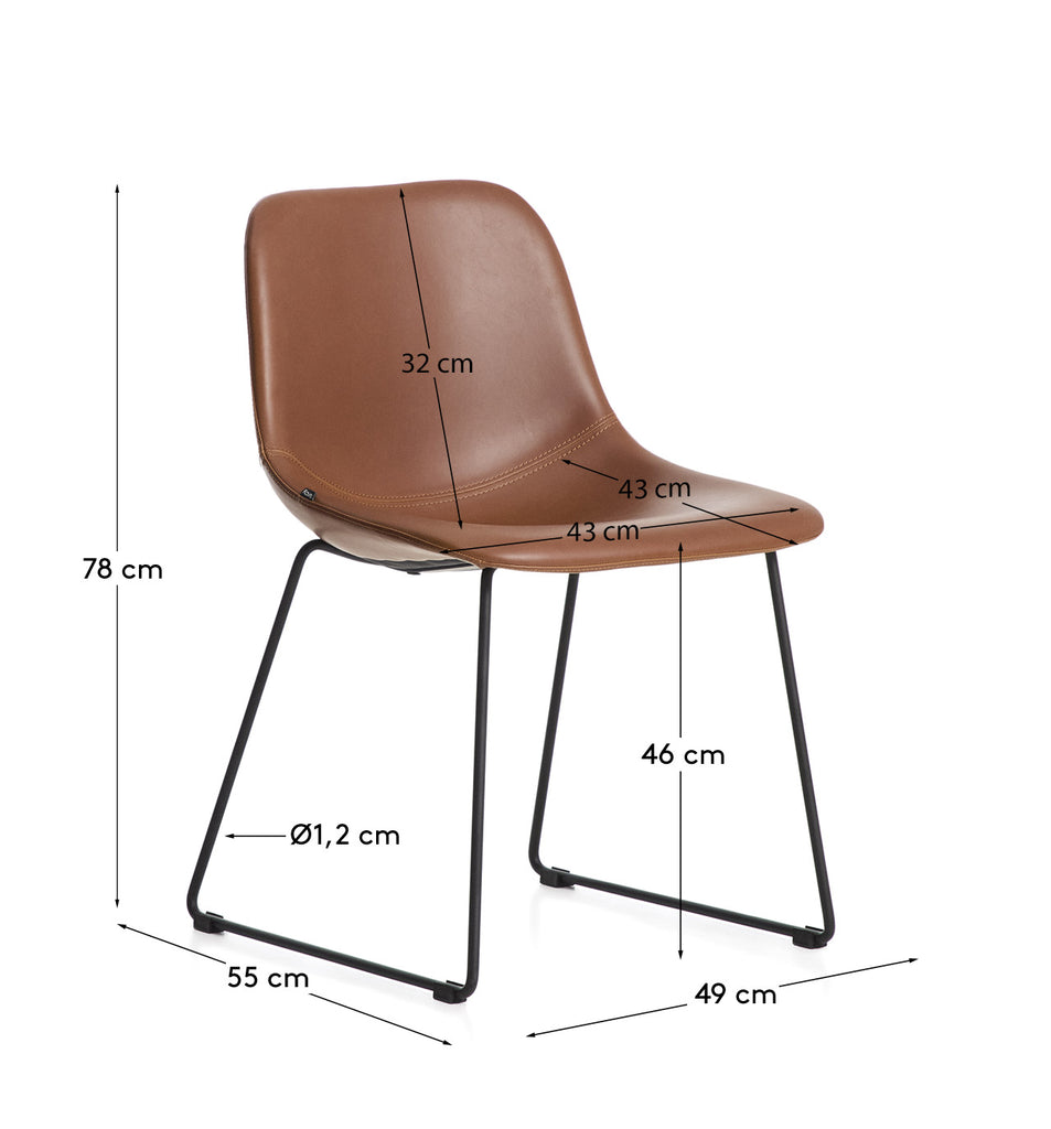 Chaise Zahara en polyuréthane marron avec pieds en acier finition noire FSC 100 %