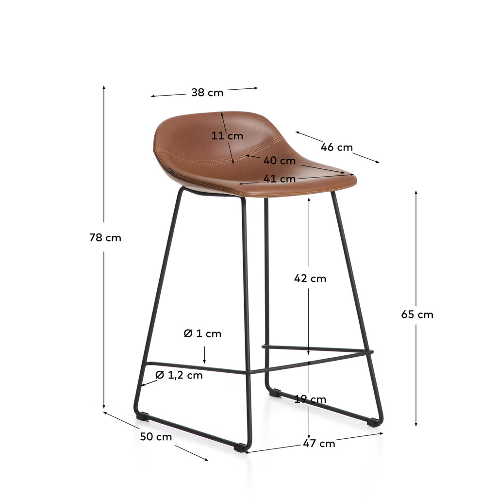 Tabouret Zahara en polyuréthane marron avec pieds en acier finition noire 65 cm FSC 100 %