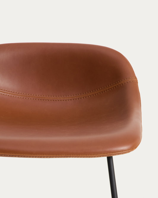 Tabouret Zahara en polyuréthane marron avec pieds en acier finition noire 65 cm FSC 100 %