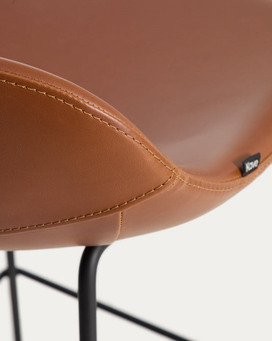 Tabouret Zahara en polyuréthane marron avec pieds en acier finition noire 65 cm FSC 100 %