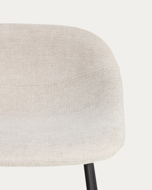 Tabouret Zahara en chenille beige avec pieds en acier finition noire 65 cm FSC 100 %