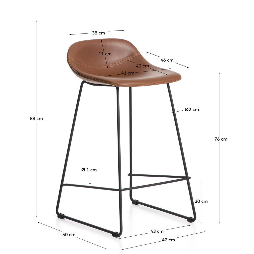 Tabouret Zahara en polyuréthane marron avec pieds en acier finition noire 76 cm FSC 100 %