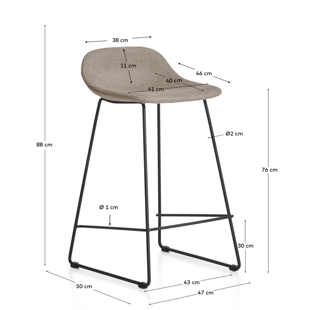 Tabouret Zahara en chenille marron avec pieds en acier finition noire 76 cm FSC 100 %