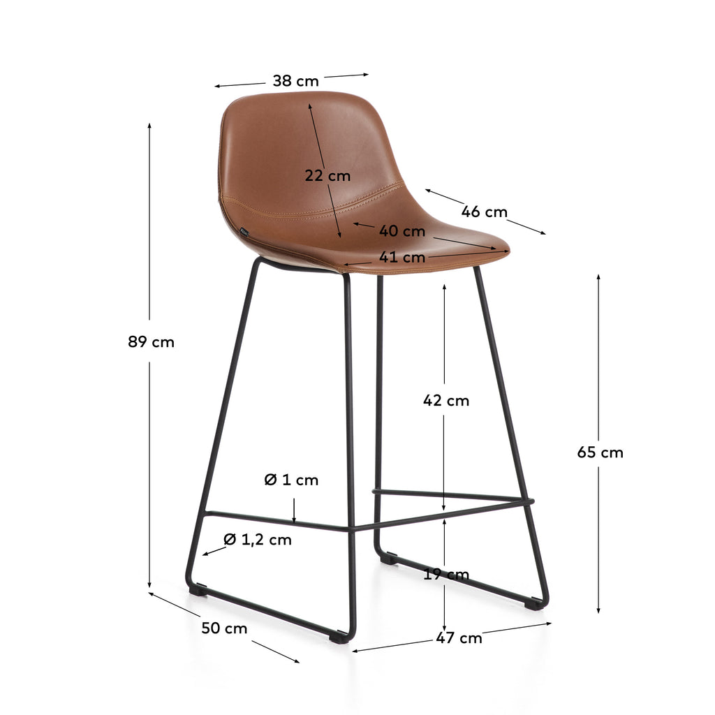 Tabouret Zahara en polyuréthane marron avec pieds en acier finition noire 65 cm FSC 100 %