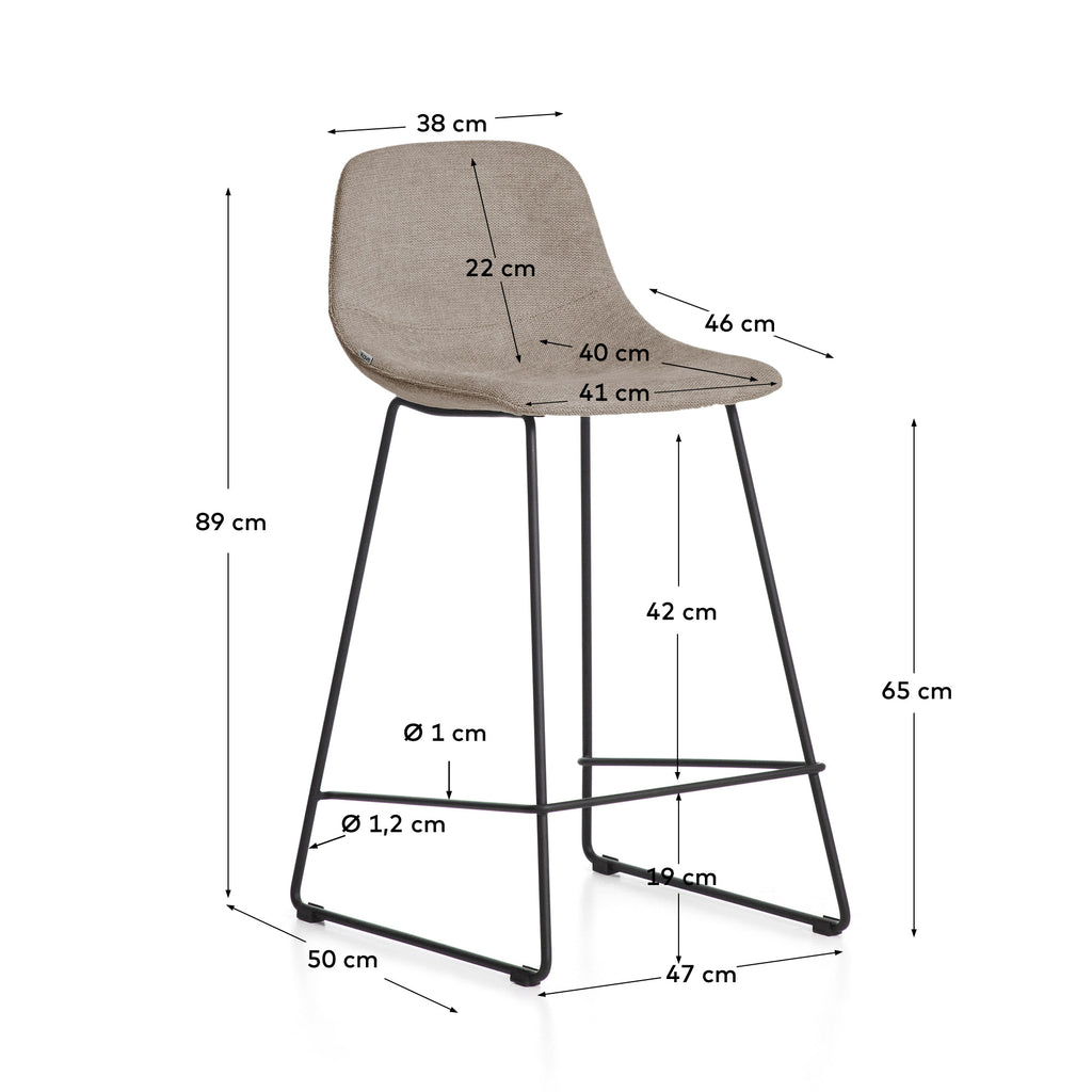 Tabouret Zahara en chenille marron avec pieds en acier finition noire 65 cm FSC 100 %