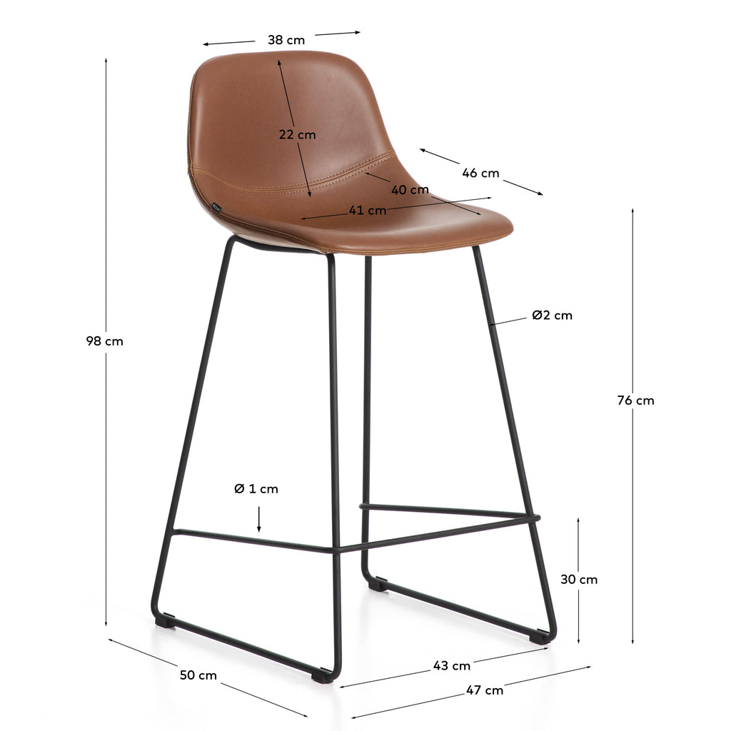 Tabouret Zahara en polyuréthane marron avec pieds en acier finition noire 76 cm FSC 100 %