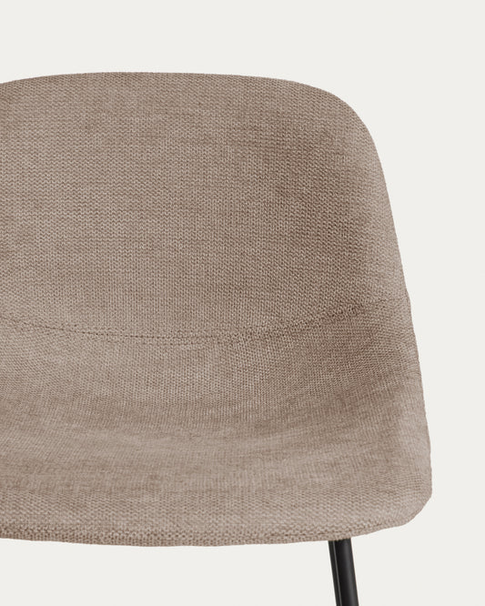 Tabouret Zahara en chenille marron avec pieds en acier finition noire 76 cm FSC 100 %