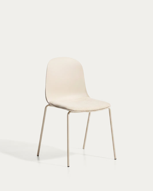 Chaise Debari avec coussin en chenille et pieds en acier finition beige