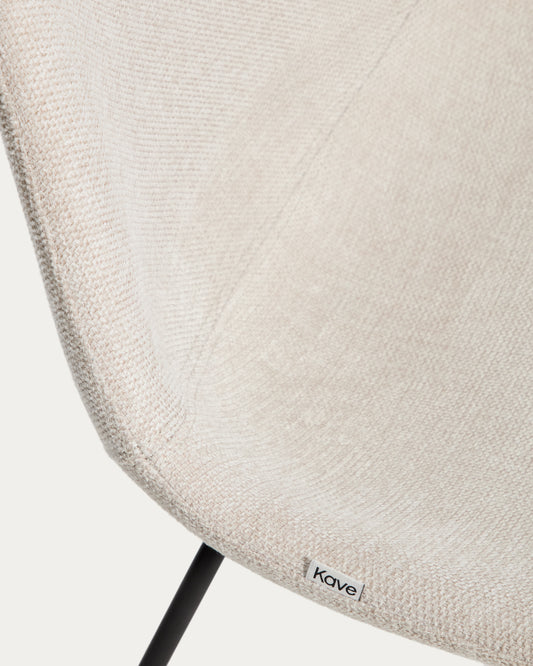 Chaise Zahara en chenille beige avec pieds en acier finition noire FSC 100 %