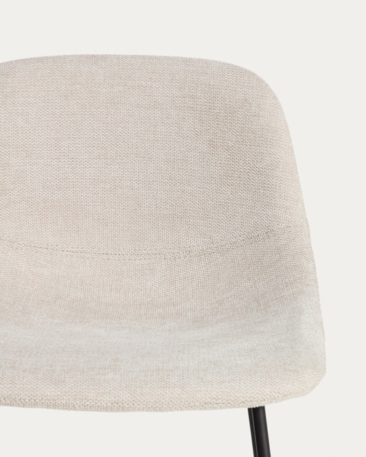 Tabouret Zahara en chenille beige avec pieds en acier finition noire 65 cm FSC 100 %