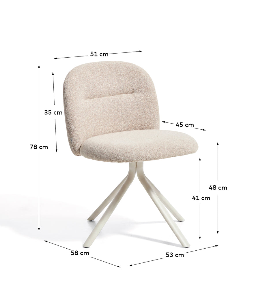 Chaise pivotante Arino en chenille beige et pieds en métal beige FSC 100%