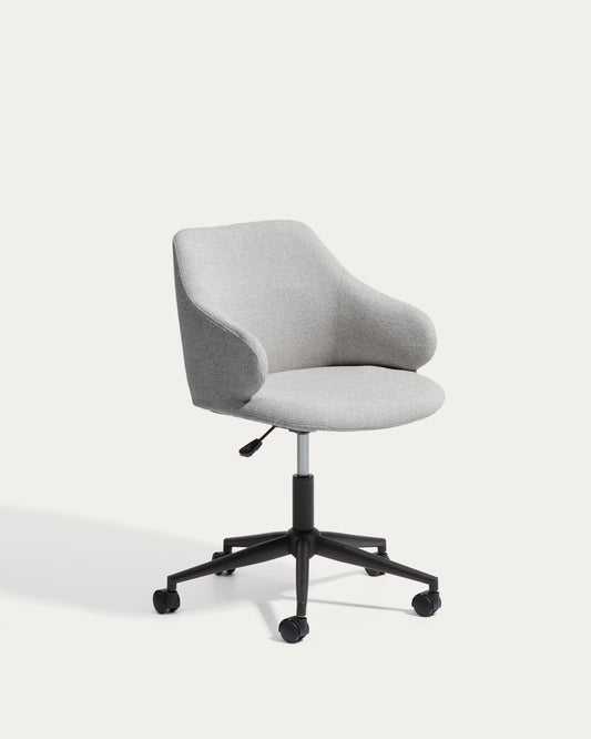 Chaise de bureau Einara en chenille grise et pieds en acier noir