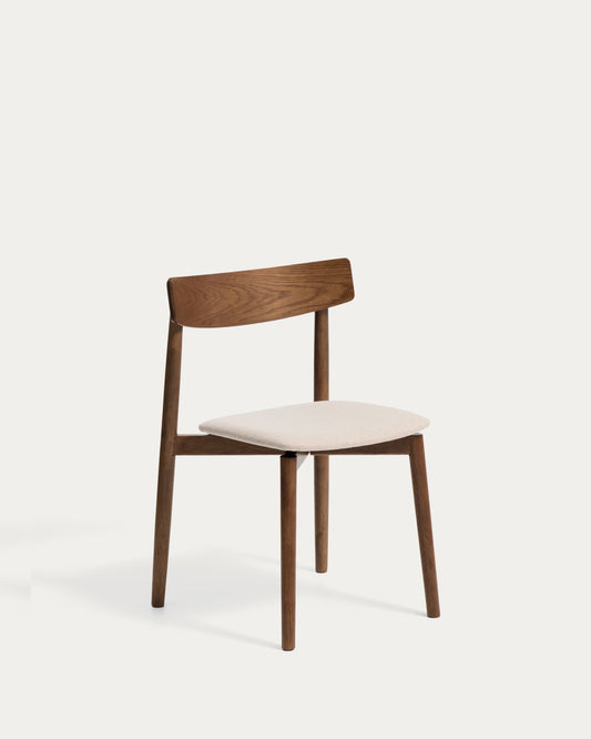 Chaise Evera en placage de chêne avec finition ton noyer et chenille marron