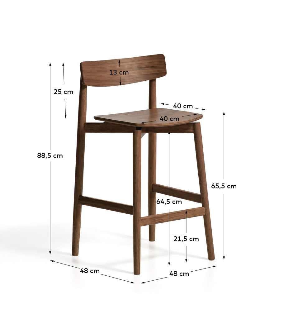 Tabouret Evera avec dossier en placage de chêne avec finition ton noyer 65 cm