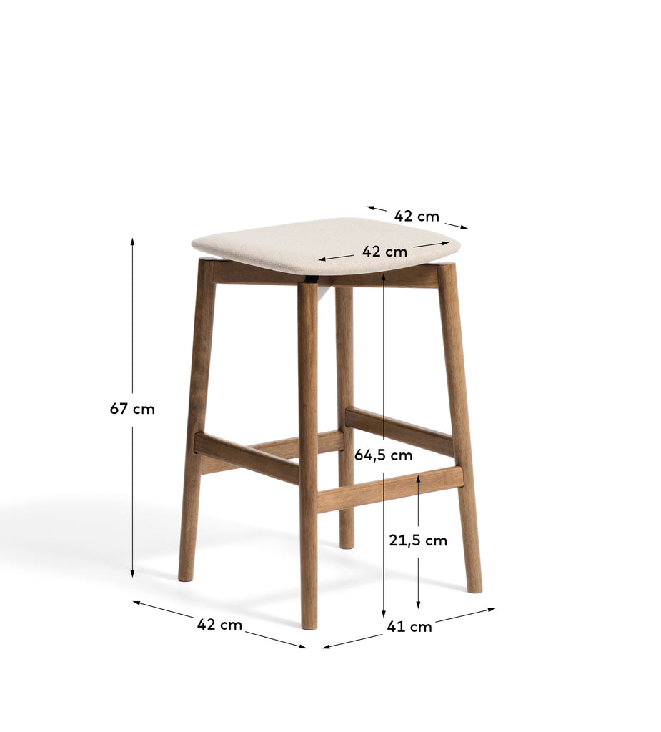 Tabouret Evera en placage de chêne avec finition ton noyer et chenille marron 65 cm