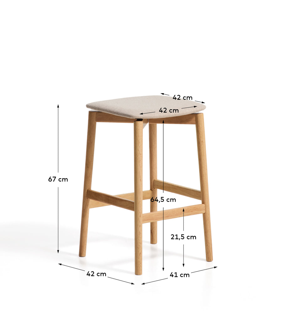 Tabouret Evera en placage de chêne avec finition ton naturel et chenille beige 65 cm