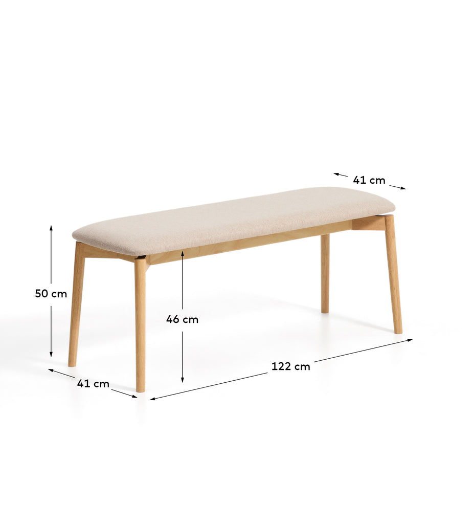 Banc Evera en placage de chêne avec finition ton naturel et chenille beige 122 cm
