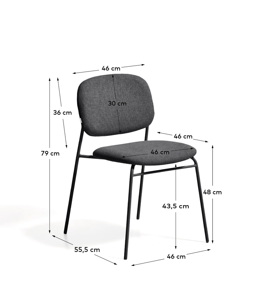 Chaise empilable Meli en chenille grise et pieds en métal gris FSC Mix Credit