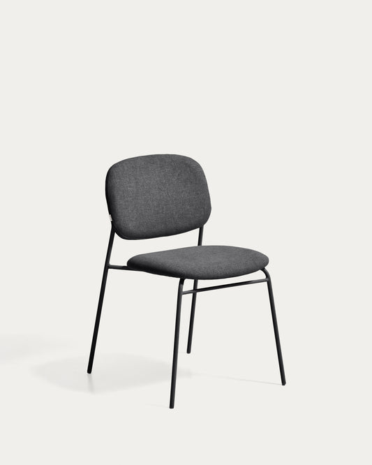 Chaise empilable Meli en chenille grise et pieds en métal gris FSC Mix Credit