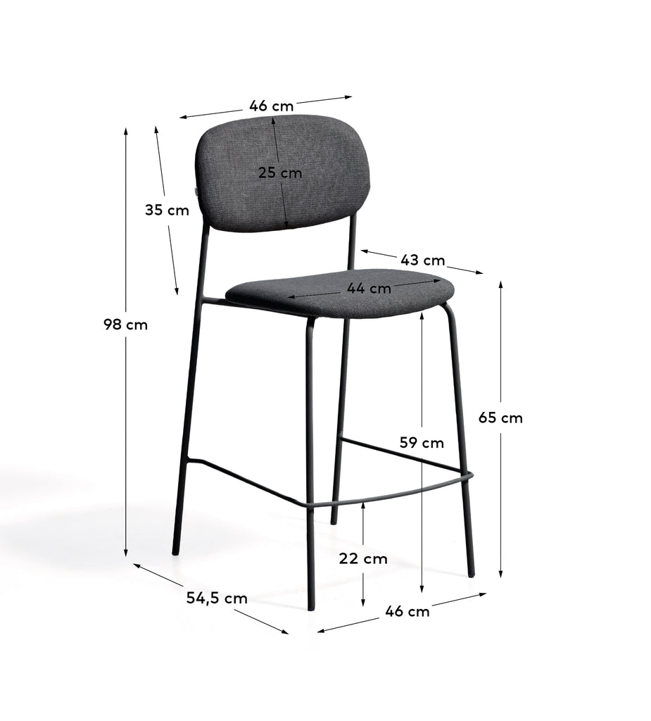 Tabouret empilable Meli en chenille grise et pieds en métal gris FSC Mix Credit 65 cm
