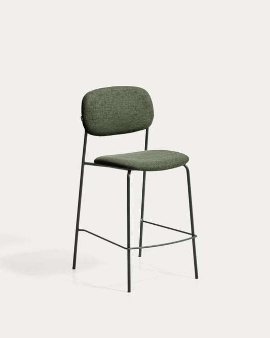 Tabouret empilable Meli en chenille verte et pieds en métal vert FSC Mix Credit 65 cm