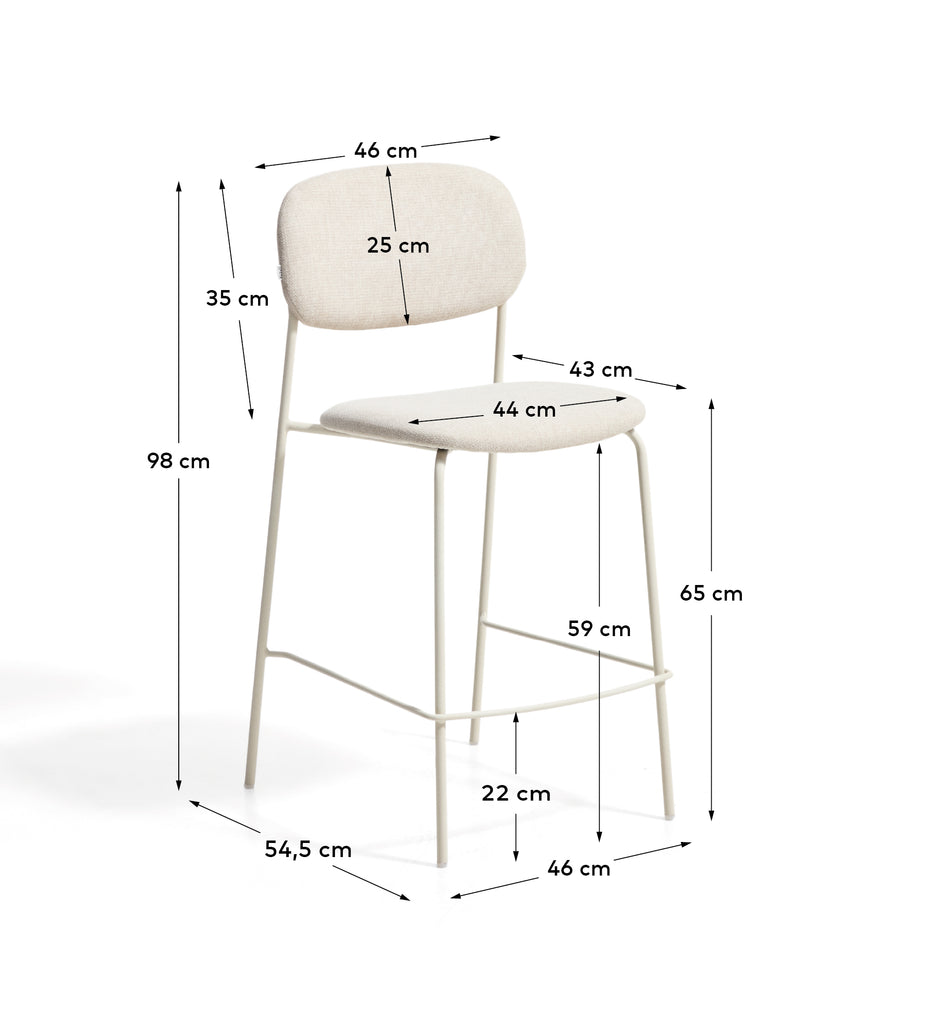 Tabouret empilable Meli en chenille beige et pieds en métal beige FSC Mix Credit 65 cm