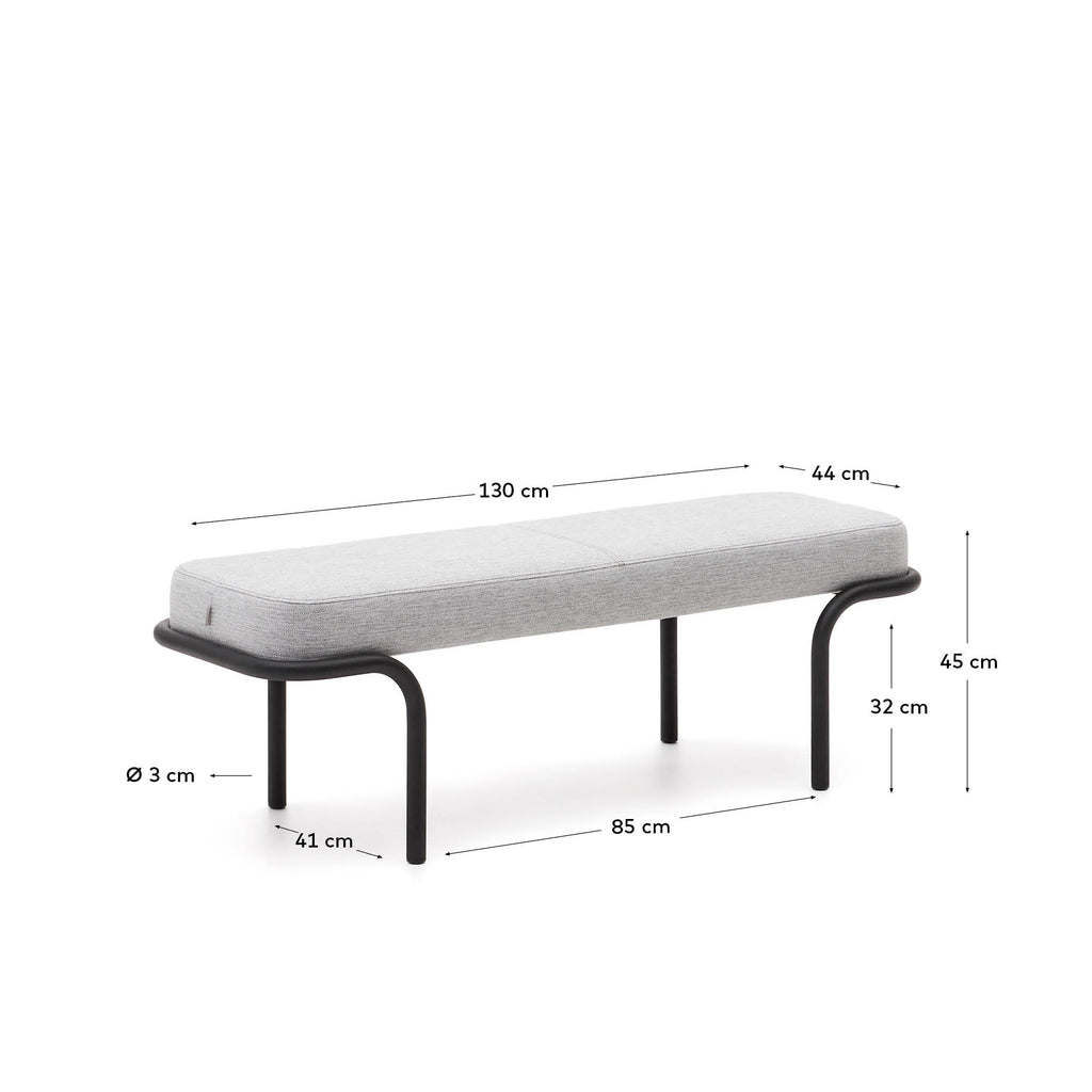 Banc Compo gris et structure en métal noir 130 cm