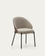 Chaise Eamy en chenille marron clair avec placage de frêne finition noyer et métal noir