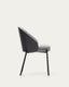Chaise Eamy en tissu chenille gris clair placage de frêne finition noire et métal noir