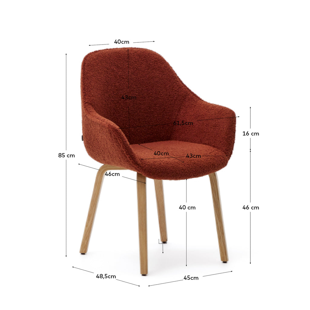 Chaise Aleli bouclette terre cuite et pieds en bois de frêne finition naturelle