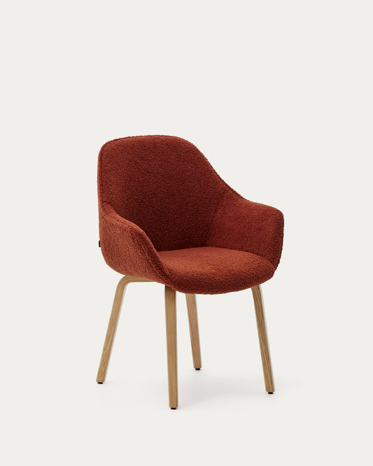 Chaise Aleli bouclette terre cuite et pieds en bois de frêne finition naturelle