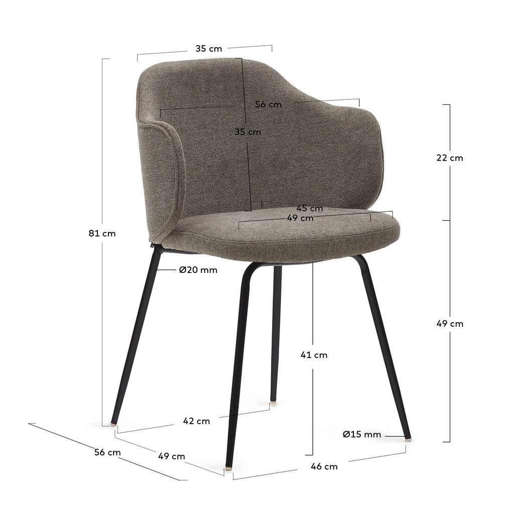 Chaise Yunia marron avec pieds en acier finition peinture noire FSC 100%