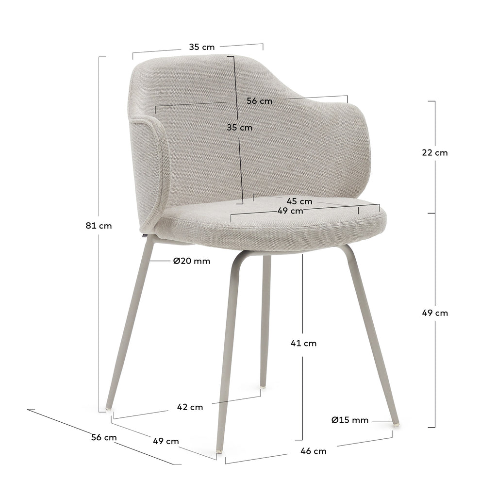 Chaise Yunia beige avec pieds en acier finition peinture beige FSC 100%