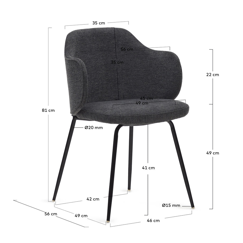 Chaise Yunia gris foncé avec pieds en acier finition peinture noire FSC 100%
