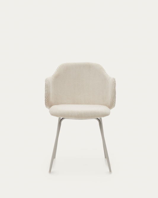 Chaise Yunia en velours grosses côtes beige avec pieds en acier finition peinture beige FSC 100%