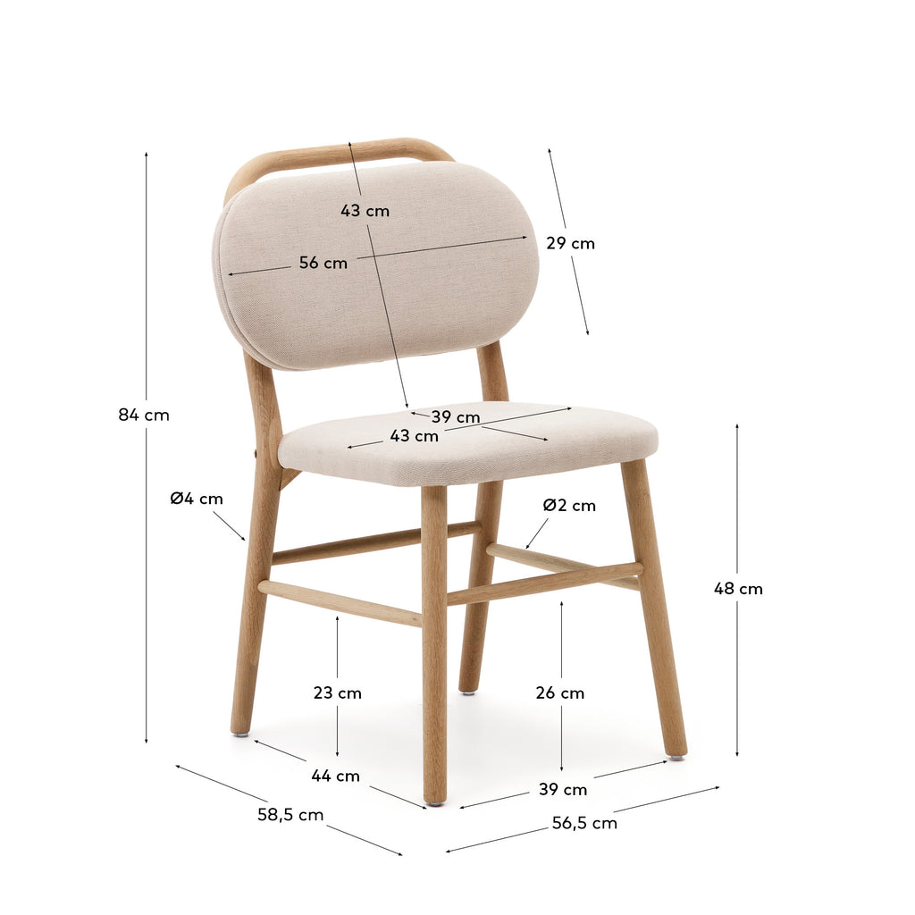 Chaise Helda en chenille beige et bois de chêne FSC Mix Credit