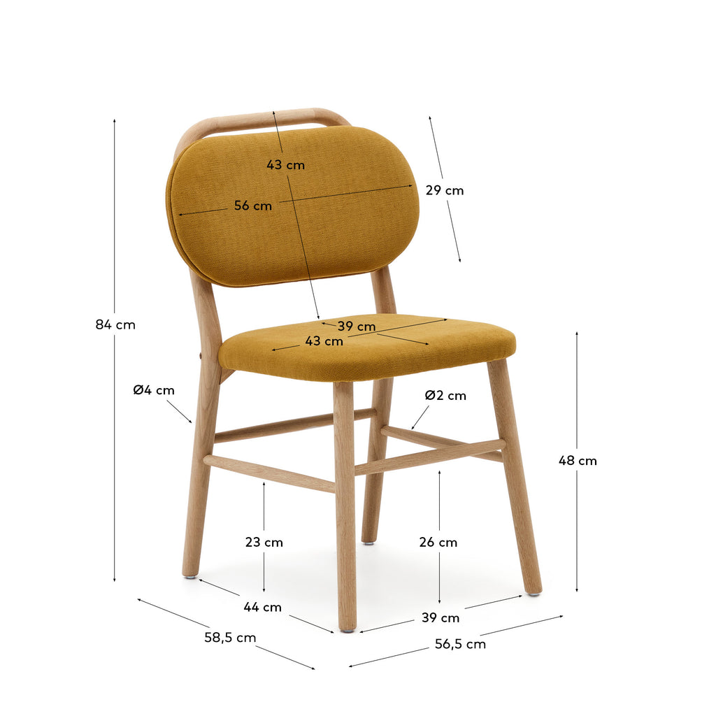 Chaise Helda en chenille moutarde et bois de chêne FSC Mix Credit