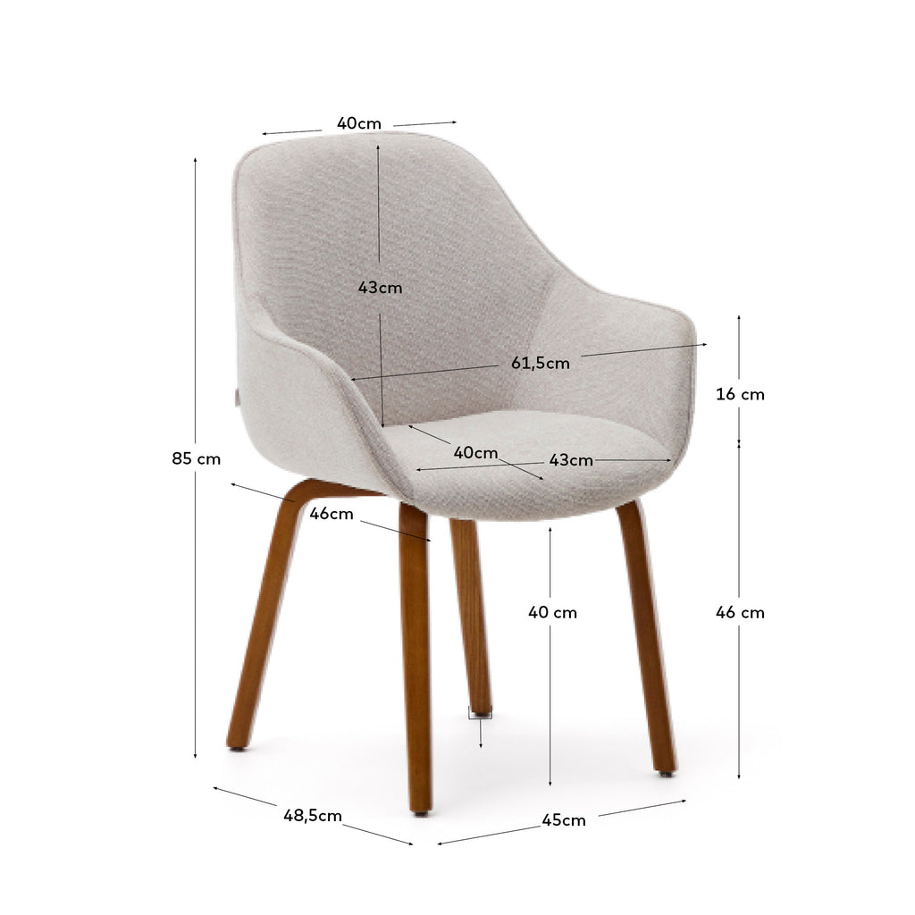 Chaise  Aleli en chenille beige et pieds en bois de frêne avec finition noyer
