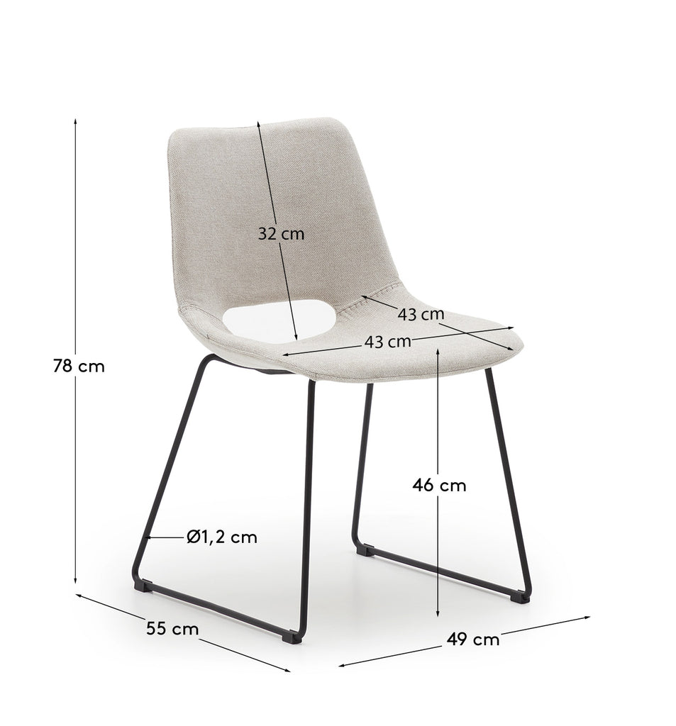 Chaise Zahara beige et pieds en acier noir FSC 100%