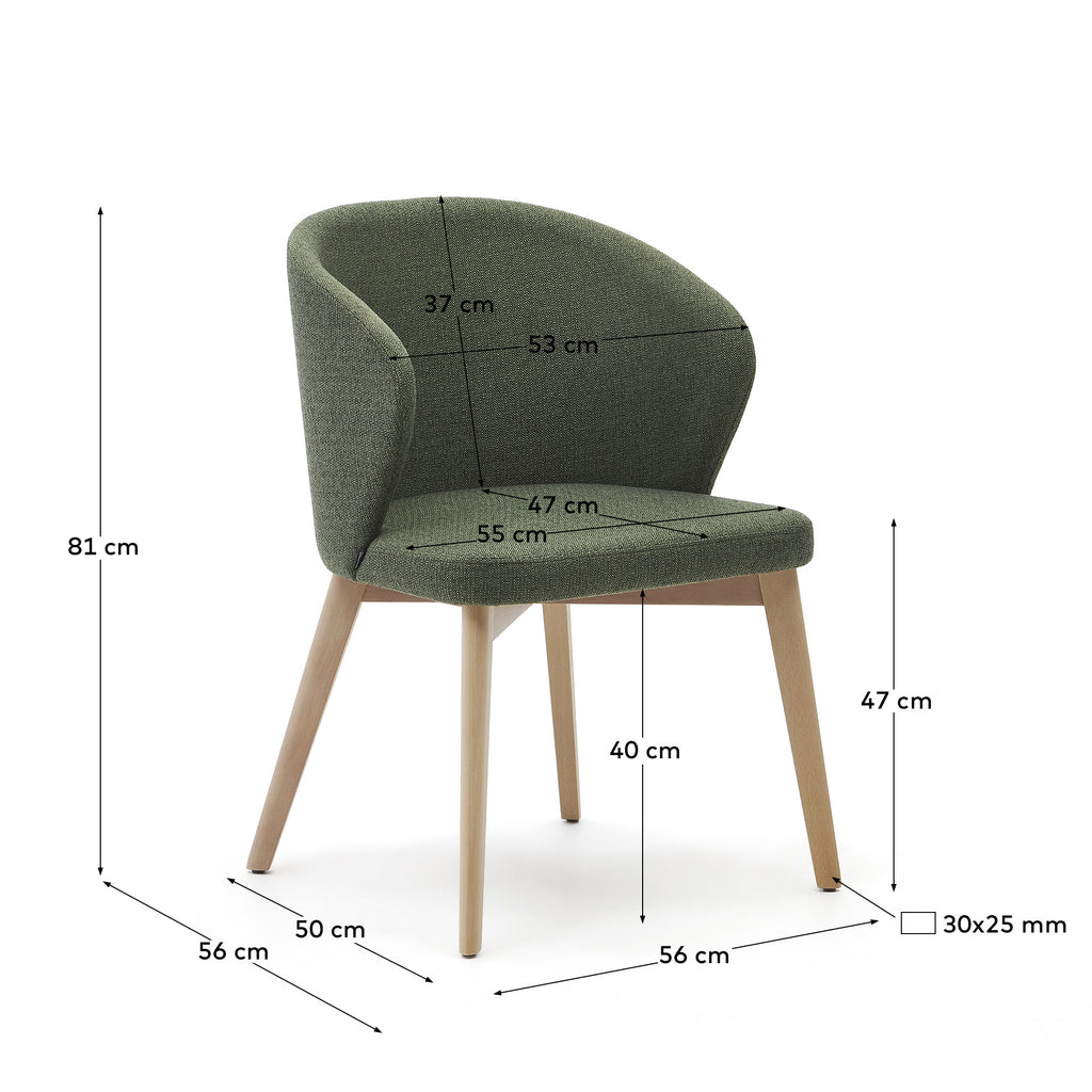Chaise Darice en tissu chenille vert et bois de hêtre, finition naturelle FSC 100 %